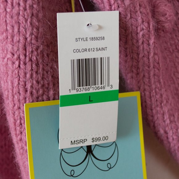 CeCe Light Pink Pompom Sleeve Mock Neck Sweater L - Picture 9 of 10